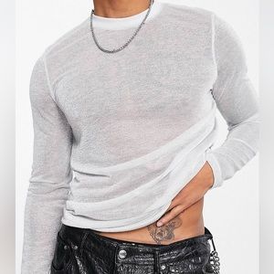 Skinny Long Sleeve T-Shirt in Metallic Mesh